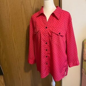 Notations Fuchsia and Black Polka Dot Shirt